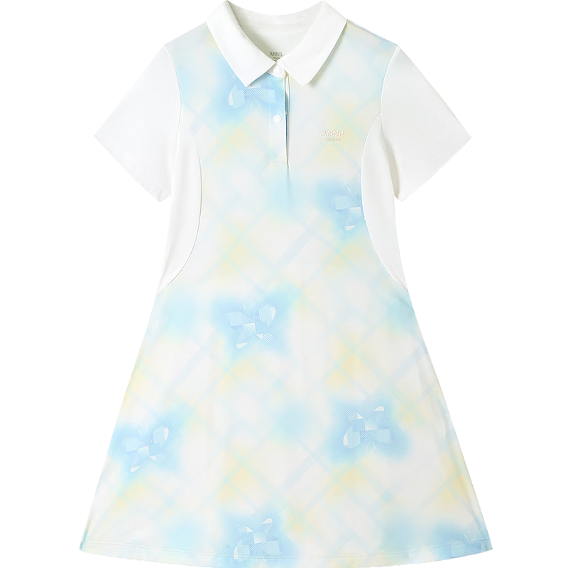 Annil Girls' Short-Sleeve Sun Protection Dress, New Summer 2025 Style, Yellow And Blue Floral Pattern, Size 150