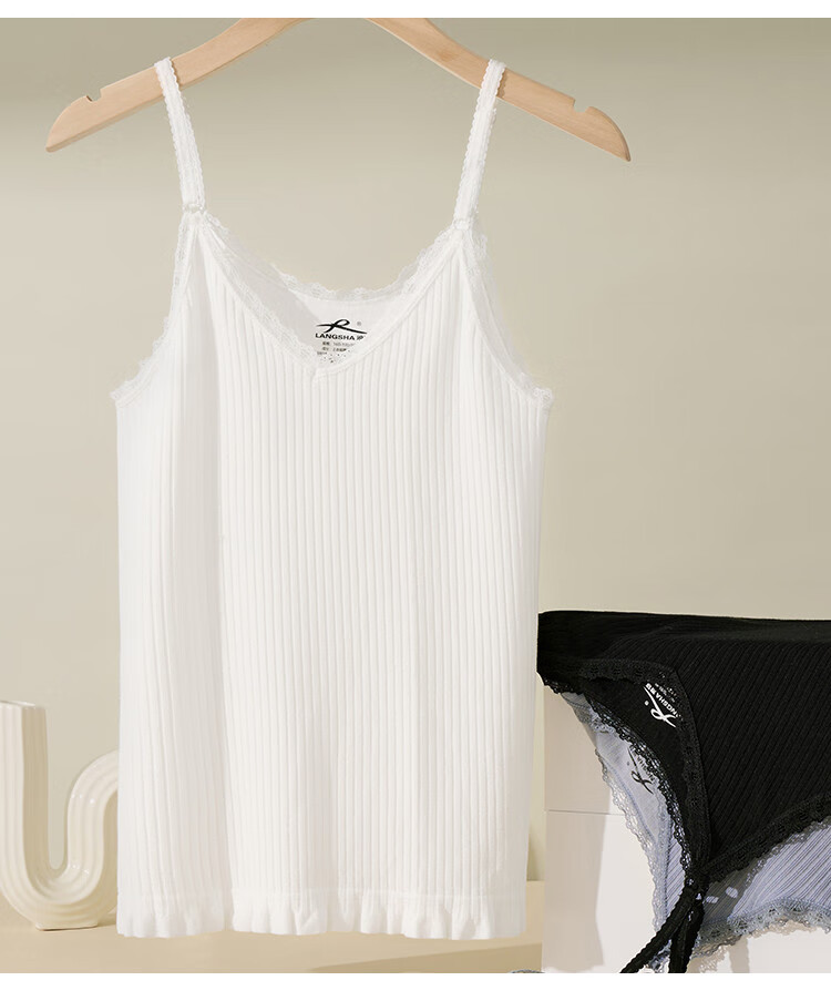 LangSha Women's Ribbed Skin-Friendly Spring Summer Camisole Lace V-Neck Trim Comfortable Base Layer Tank Top 8
