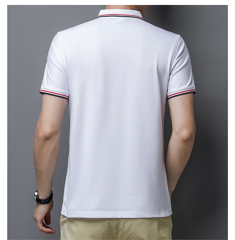 ROMON Men's Heavyweight Double Pique Cotton Soft Ice-Feel Smooth Stretch Seamless Business Short Sleeve Polo Shirt White XL 12