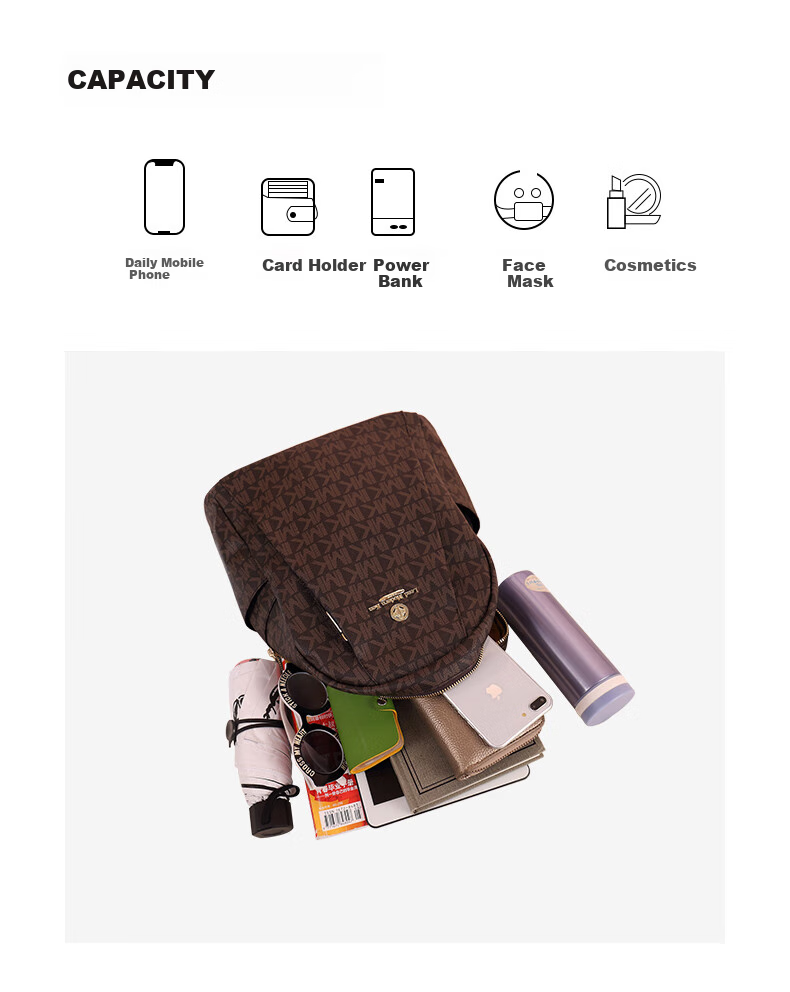 LMK Backpack for Women, Large Capacity Ladies' Bag, Fashionable Versatile Lightweight Travel Commuter Backpack, Gift for Girlfriend 15