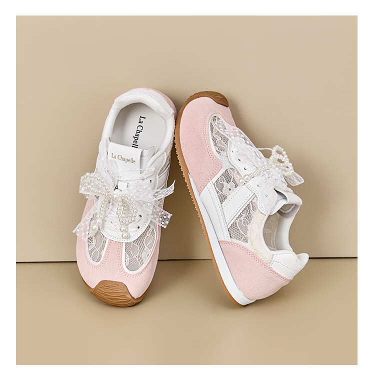 La Chapelle German Training Shoes Bow Mesh Shoes Autumn New Breathable Lightweight Sports Casual Versatile Sneakers Beige 37 12