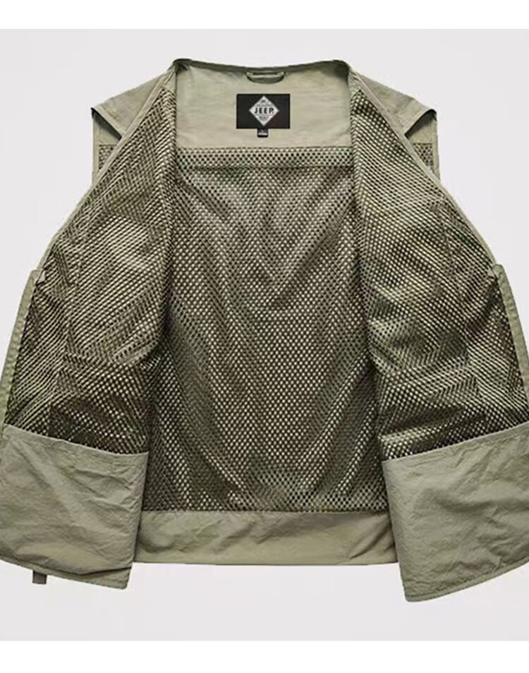 JEEP SPIRIT Men's Work Vest Spring Summer Fishing Functional Multi-Pocket Jacket Khaki 5XL 1
