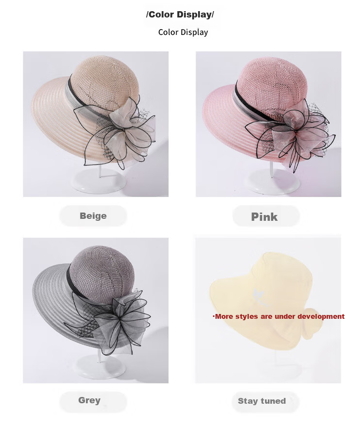 GLO-STORY Organza Women's Sun Protection Hat Lace Pearl Elegant Breathable Straw Top Fisherman Hat for Outings 2