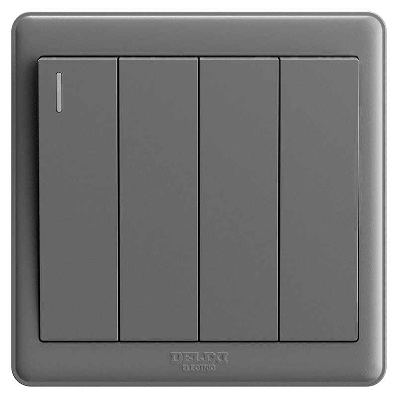 DELIXI Switch Socket Panel CD815 Series Four-Gang Four-Switch Double Control Switch Starry Gray