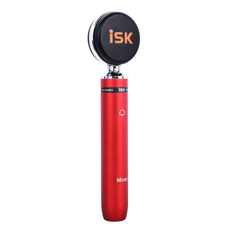 ISK MIMI Red, No Power Required 5V Capacitor Microphone, Omnidirectional Pickup, for Mobile Phones And Computers, Sound Card for Live Streaming, Singing, Recording, Voice Acting, And Audio Books, Microphone for Recording