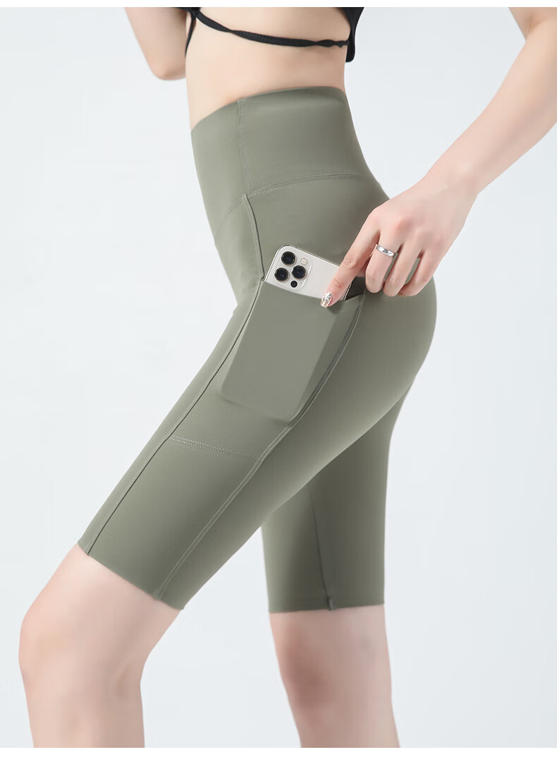 Miiow Women's Five-Point Pocket Shark Shorts Summer Thin High-Waist Tummy Control Hip-Lifting Cycling Yoga Leggings Shorts 15
