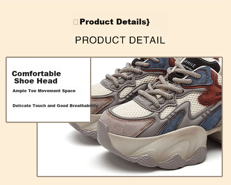 DAPHNE Fashion Color-Block Dad Sneakers for Women, Thick-Soled High Heel Sports Casual Shoes, Trendy Comfortable Women's Shoes, Gray Blue, Size 40 9