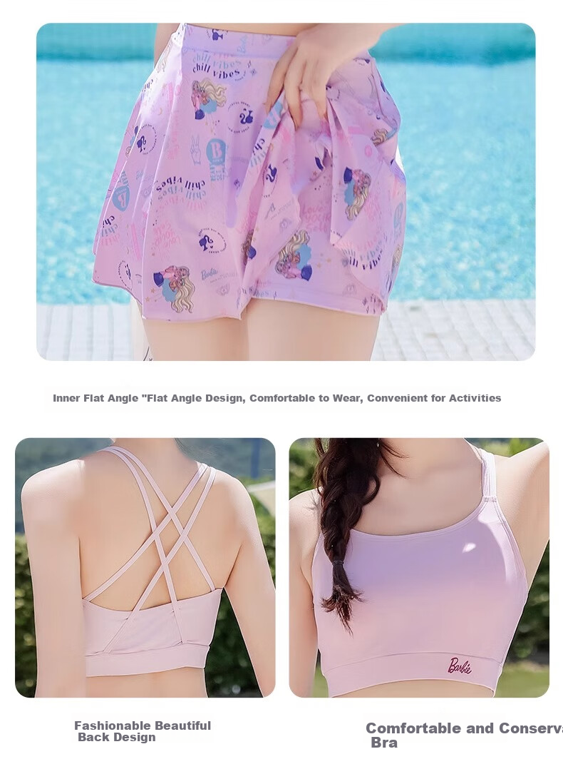 Barbie Conservative Two-Piece Swimsuit Set for Women, Casual Plus Size Swimwear to Hide Belly And Slim Figure, Suitable for Hot Springs And Vacation, Elegant Style 14