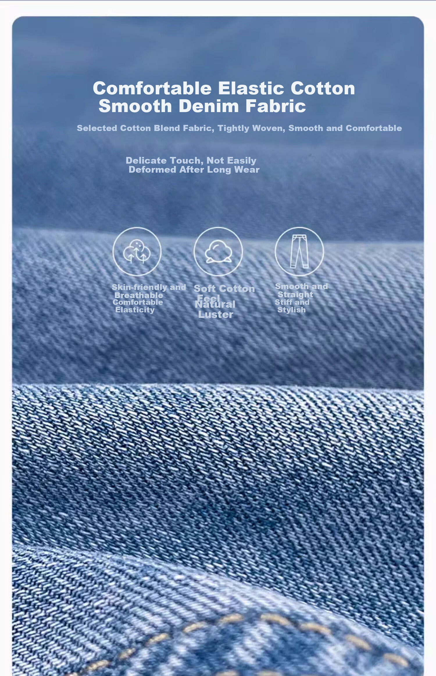 Xiahushijia [Feitian Niu Zai Summer] Coolmax Ice Elastic Cotton Jeans for Men, Straight-Leg Ankle-Length Pants - Light Blue, Size 30 9