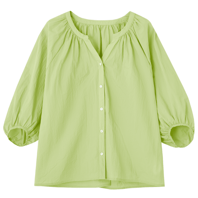 Dme [Bian Dao Qing Shi] Spring Literary Style Simple V-Neck Mid-Sleeve Shirt, Lightweight Breathable Blouse, Women's Top