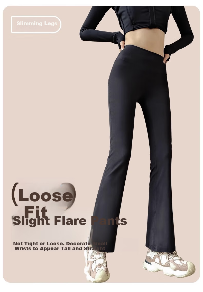 ACKDCS Black Yoga Pants for Women, Summer High-Waisted Butt-Lifting Slimming High-Elastic Tight-Fitting Pants for Outdoor Wear, Fitness Bare-Feel Sports Flared Pants 7