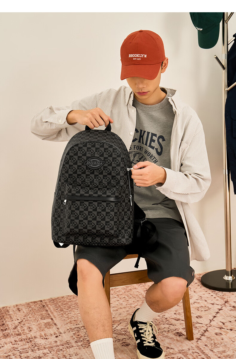 Dickies Backpack for Men And Women, Checkered Fashion Casual Versatile Large Capacity Travel Bag Student Schoolbag Laptop Bag 14 Inch 3