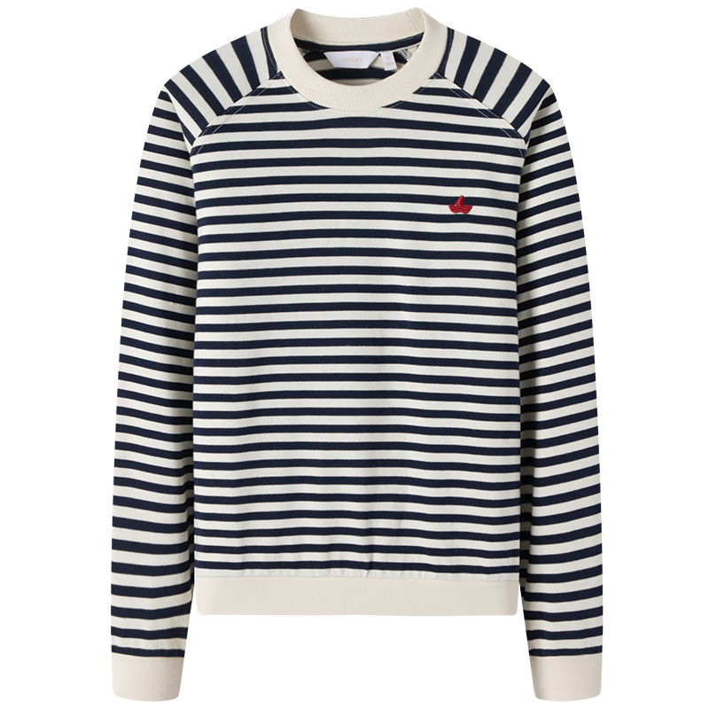 Navigare Women's All-Cotton Loose Long-Sleeve Sweatshirt, Striped Round Neck T-Shirt, 2315005501
