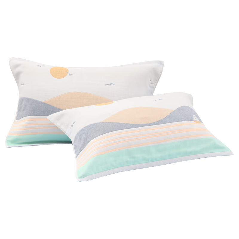 Jinhao Pure Cotton Pillowcase Double Layer Four-Layer Gauze Breathable Sweat-Absorbent Pillow Towel 50*80cm Sunrise Pair Set