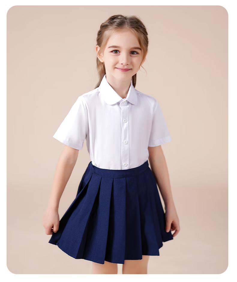 Luomeng Children's Short-Sleeve White Shirt, Girls' School Uniform, Spring And Summer Blouse for Older Children, Performance Student Class Uniform, White, Size 150 8
