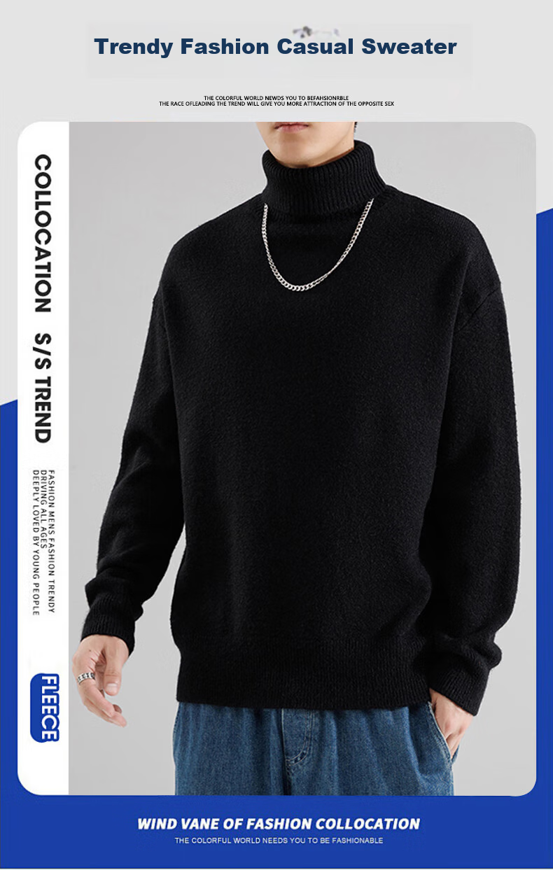 Dingfengbaoluo High Neck Sweater Men Autumn Winter Lazy Style Knitwear Loose Warm Base Shirt Top DFL55 Gray 3XL 1