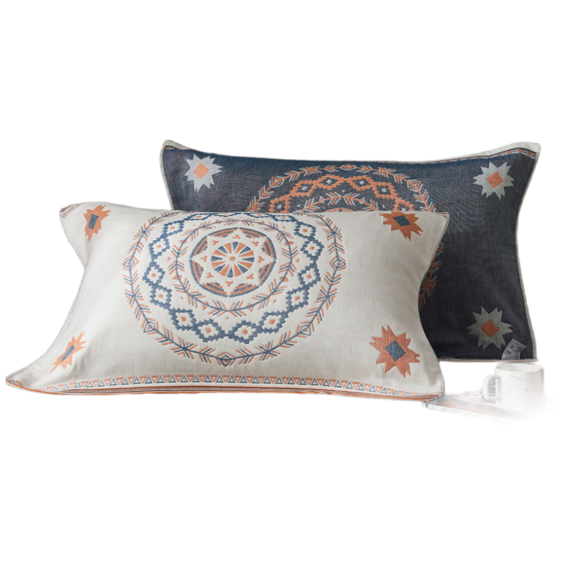 Jinhao 100% Cotton Pillowcase Pure Cotton Four-Layer Gauze Double Breathable Sweat-Absorbent Pillow Towel 50*80cm Round Flower Pattern Pair