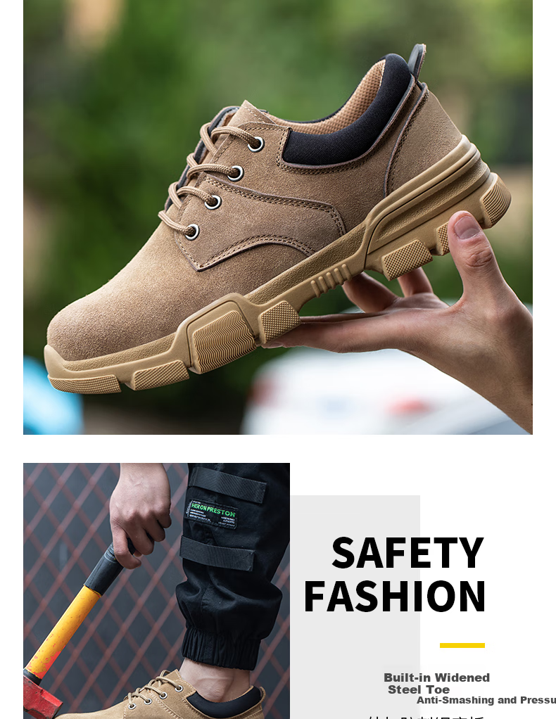 FUCHENG Safety Shoes for Men, Breathable Steel Toe Cap, Anti-Smashing, Anti-Puncture, Wear-Resistant Cowhide, Comfortable Work Protective Safety Shoes 267 Size 37 2