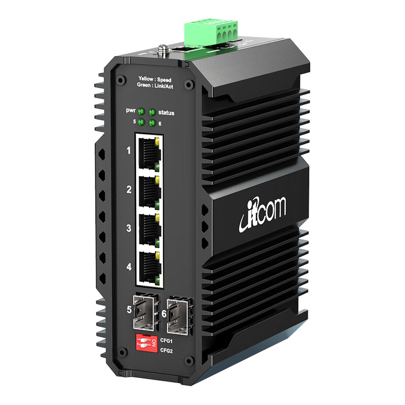 Itcom Industrial Switch, Ethernet Managed Gigabit 2 Optical 4 Electrical Ring Network VLAN, DIN Rail Mount, Power Not Included, IT168-3800