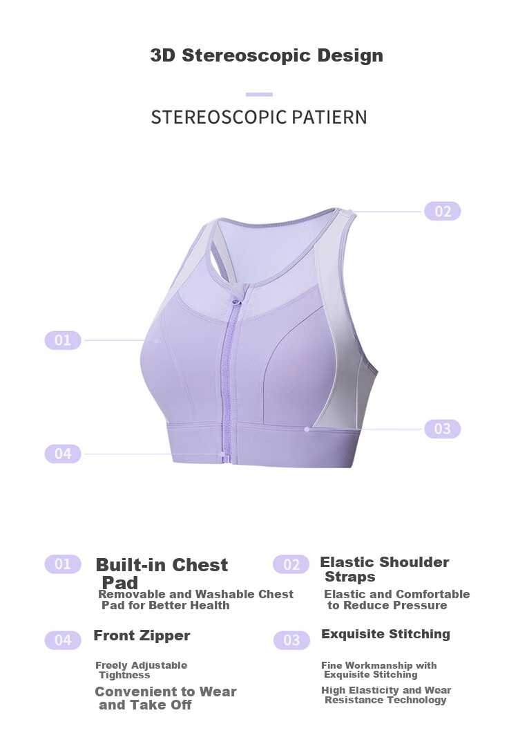 XTEP Sports Bra for Women with Front Zipper, Shock-Absorbing High-Strength Bra, Chest Binding Bra, Running Yoga Vest, Can Be Worn As Outerwear 3