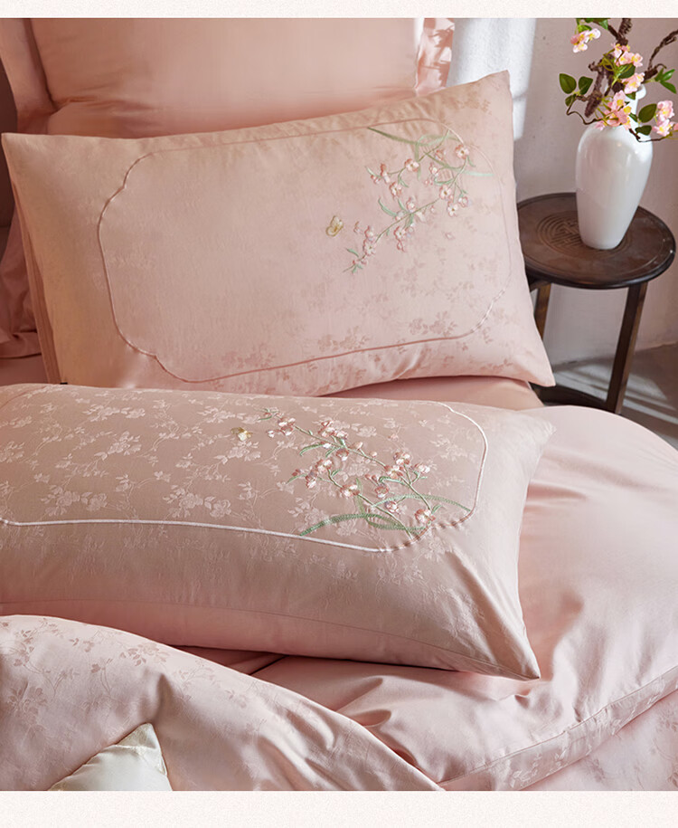 Dohia Home Textiles Dream Red Mansion Pure Cotton 4-Piece Bedding Set 50s Jacquard 60s Sateen Cotton Sheet and Duvet Cover High-End Set 1.5m 203x229cm 5
