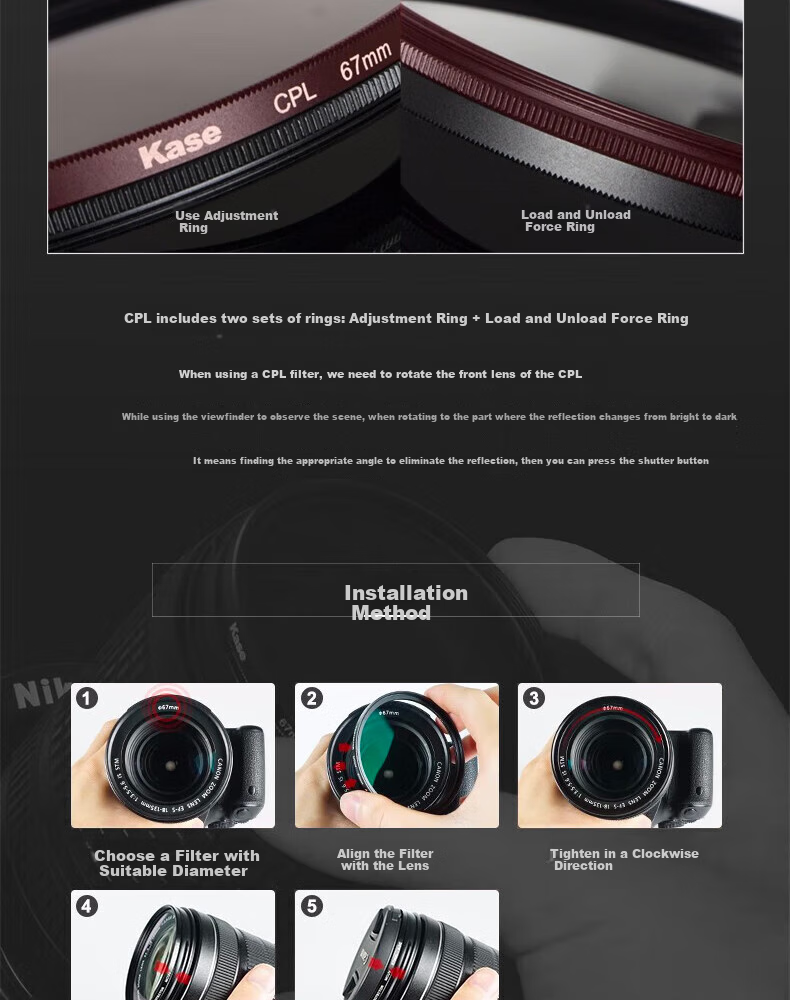 Kase Polarizing Filter, Kase CPL Polarizing Filter, 77mm MC Multi-Coated Circular Polarizing Filter, Wind Photography Saturation Enhancer And Anti-Glare Filter, AGC CPL 9