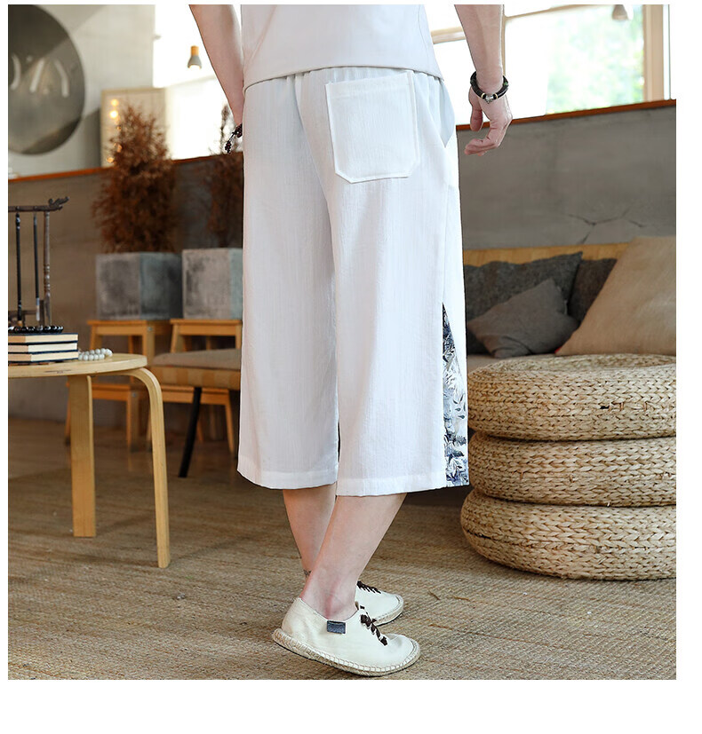 Zuofeili New Chinese Style Dragon Pattern Shorts for Men, Summer Youth Casual Versatile National Trend Cool Ice Silk Three-Quarter Length Pants 12