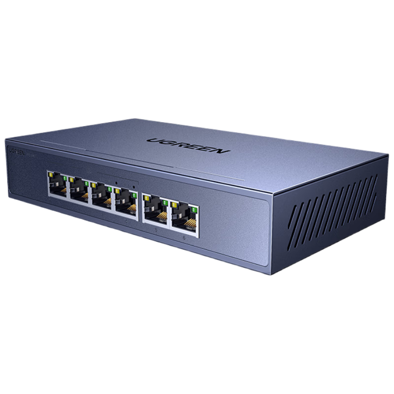 UGREEN 4-Port Standard PoE Switch with 6 Gigabit Ports for Power Supply, Home Surveillance Camera Network Cable Splitter Converter, Dual-Input Enterprise Splitter 35371