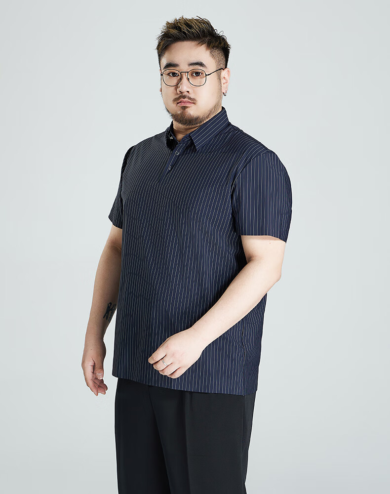 Ayoupang Summer Short-Sleeve Ice Silk Plus-Size Polo Shirt, Business Striped Loose Elastic T-Shirt for Men, Navy Blue, XL 5