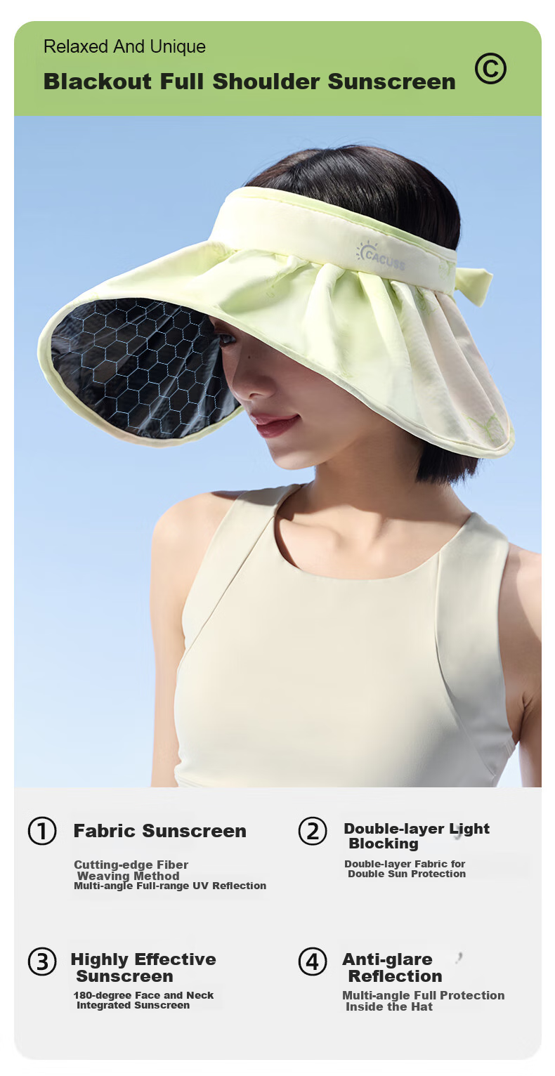 CACUSS Large Brim Shell Open-Top Hat for Women Summer Outdoor Face-Slimming Sun Hat Vacation Style Beige 3