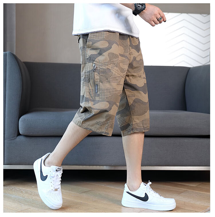 PLAYBOY Men's Shorts, Summer Pants, Casual Sports Beach Shorts, Five-Point Pants for Outdoor Wear, American Workwear Style, Pure Cotton, Loose-Fitting Mid-Length Pants 8