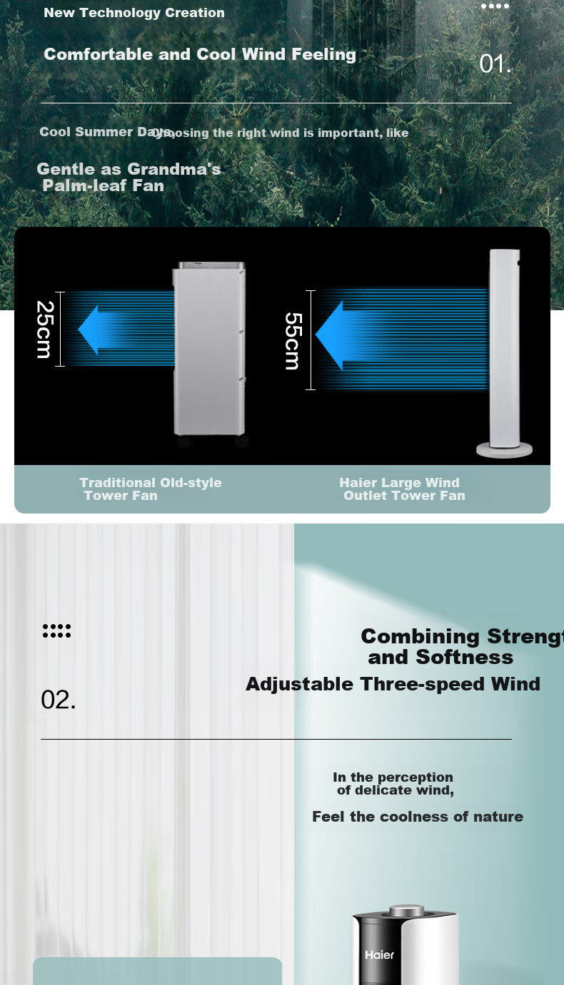 Haier Tower Fan, Home Electric Fan, Quiet Energy-Saving Bladeless Fan, High Air Volume Electric Fan, Soft Wind, Heightened Floor Fan, Living Room Bedroom Large Area Oscillating Standing Fan FZJ1102A 6
