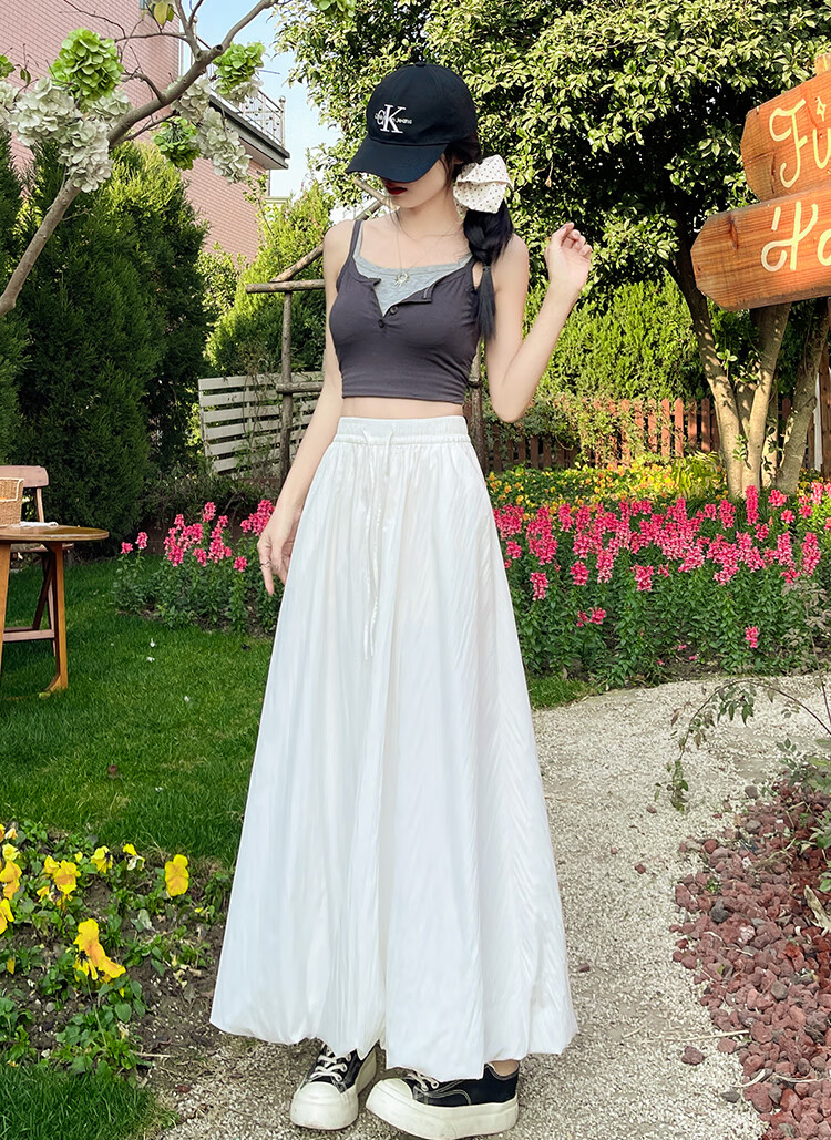 Free Style Bud Half Skirt Women 2026 Summer New Elastic High Waist Draped Slim Lantern Skirt Lazy A-Line Mid-Length Skirt 1