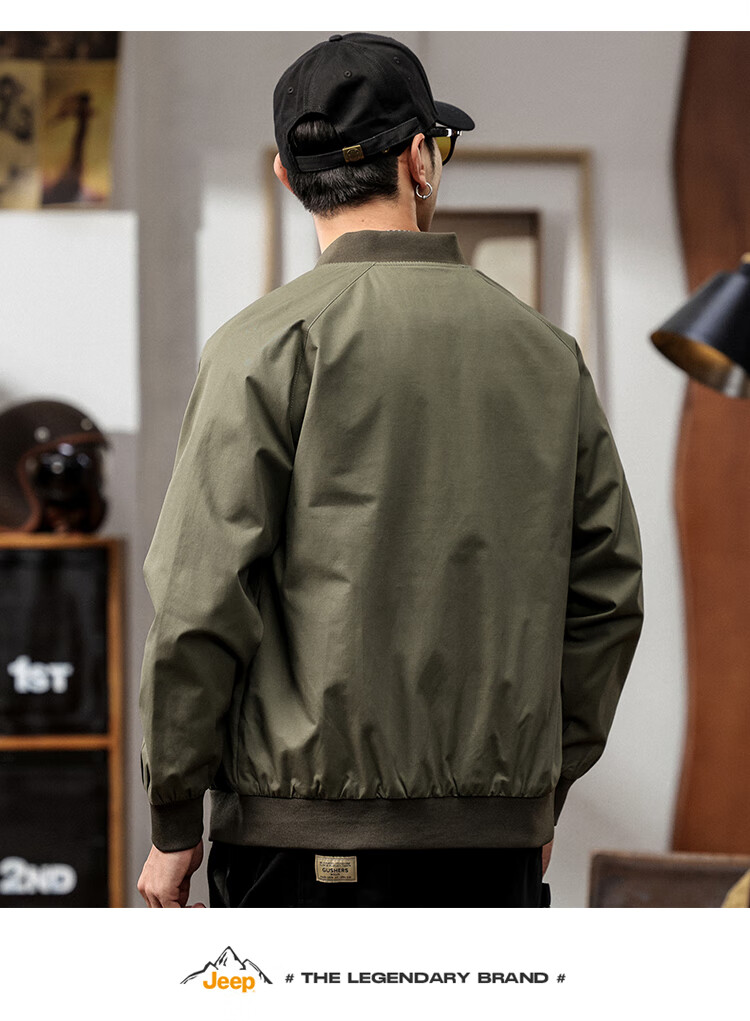 JEEP Men's Jacket, Loose-Fitting Workwear Administrative Outer Coat, Baseball Uniform, Casual Flight-Style Menswear, Army Green, XL 3