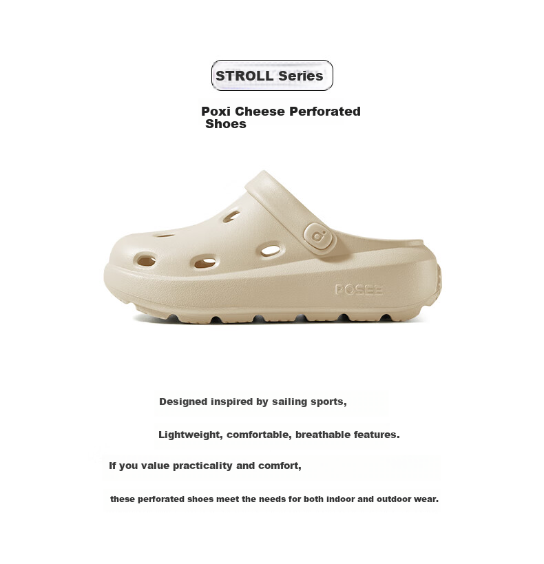 Poxi Cheese Crocs-Style Perforated Shoes for Women, Thick-Soled Sandals, Beach Closed-Toe Slippers, Outdoor Wear for Couples, Ivory White, Size 35-36 3
