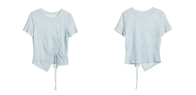 Olrain Oureier Solid Color Irregular Ruched Simple T-Shirt Summer New Waist Ruched Design Top Blue S 16