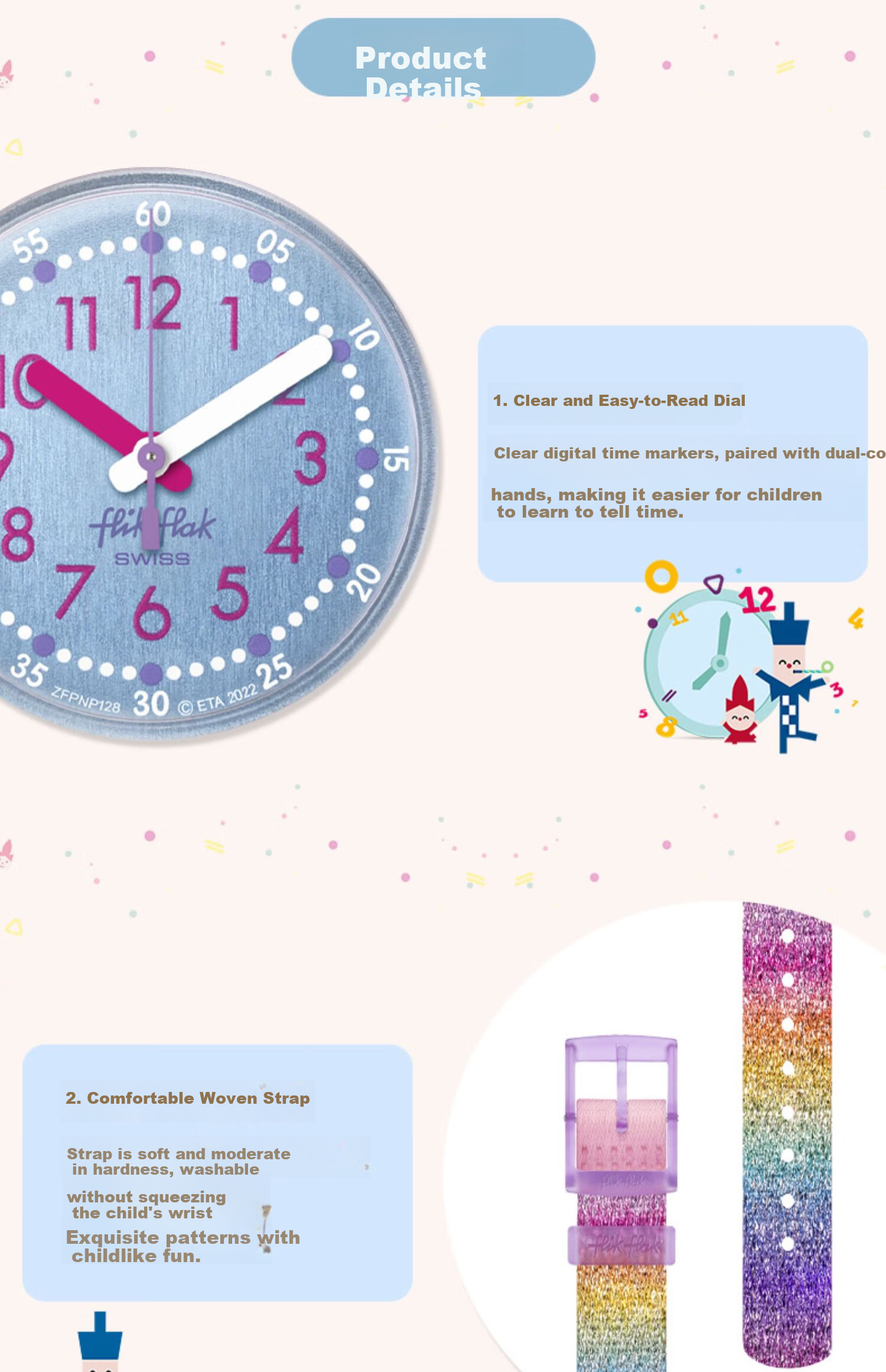 Swatch Flik Flak Children's Swiss Quartz Watch, Elementary School Birthday Gift, Rainbow Light 7