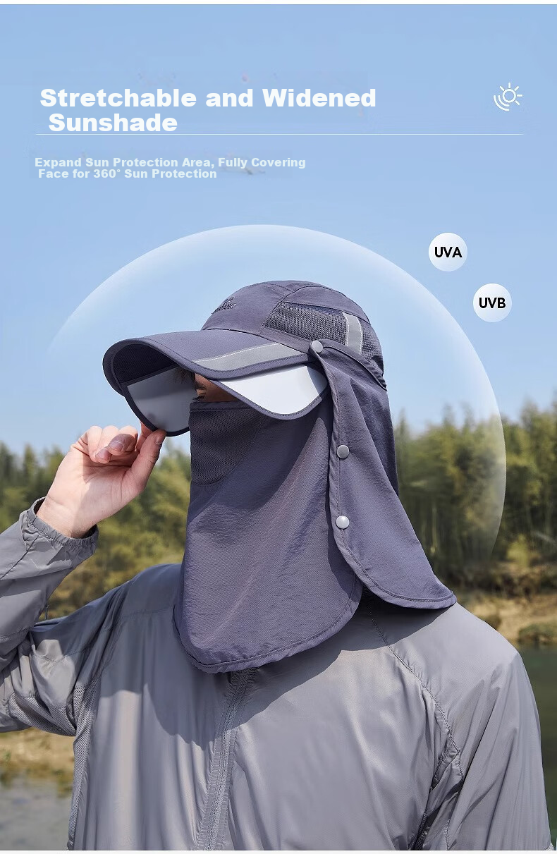 Hengyuanxiang Sun Hat for Men, Outdoor Summer UV Protection Cycling Fishing Sun Protection Hat with Face Shield And Neck Guard Integrated Mountaineering Cap 2