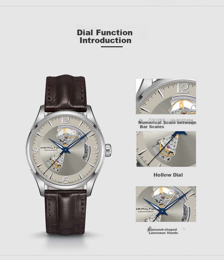 Hamilton Watch for Men, Business Watch, Gentleman's Happy 42 Champagne Dial with Leather Strap, Skeleton Mechanical Watch, Movie-Inspired Style 5
