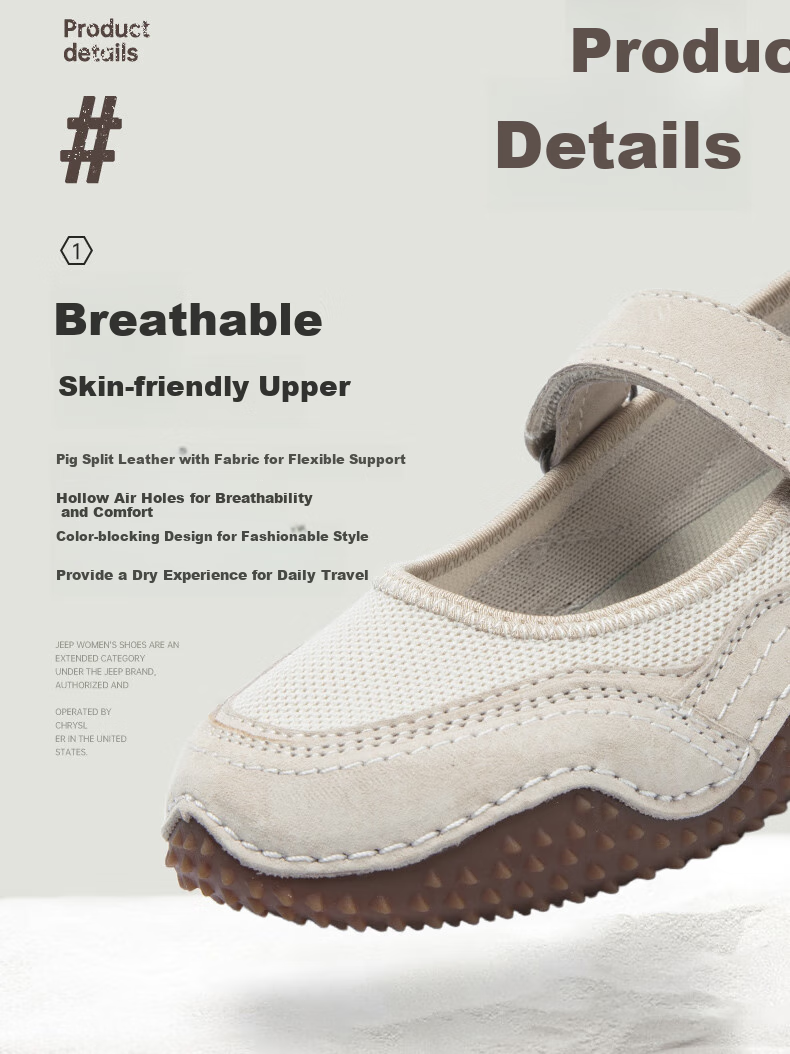 Jeep Women's Mary Jane Shoes, Shallow Mouth Flats, Comfortable Soft Sole, Velcro Slip-On Women's Shoes, Gray, Size 38 1