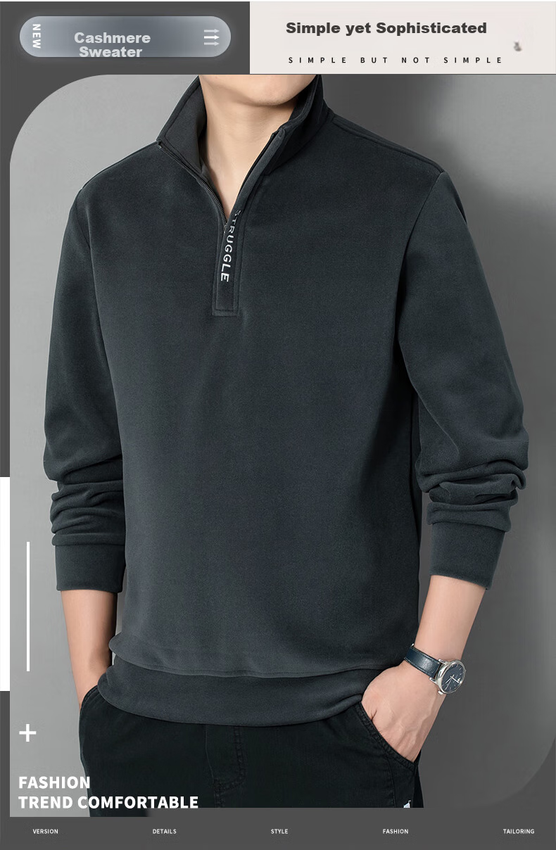 MiiOW Men's Autumn Winter Sweatshirt Long Sleeve T-Shirt Warm Stand Collar Casual Basic Top Dark Gray 4XL 3