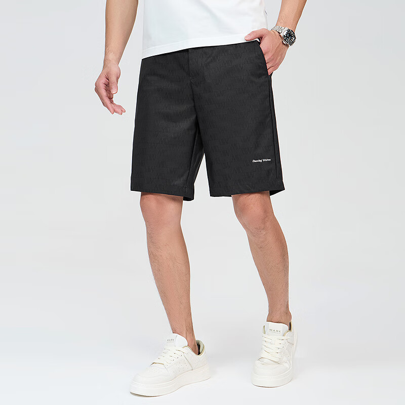 DANCING WOLVES [Trendy All-Over Print] Summer Commute Versatile Elastic Breathable Casual Shorts for Men, 001 Black, Size 32