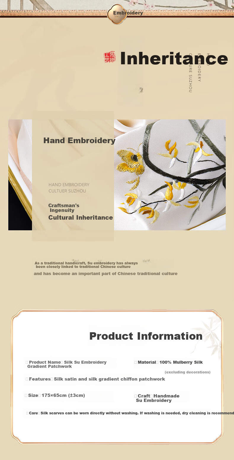 Hangsifu Handmade Suzhou Embroidery Silk Scarf Shawl Wrap, Autumn And Winter Neck Protection Warm Scarf, Birthday Gift for Mom, Gift Box 4