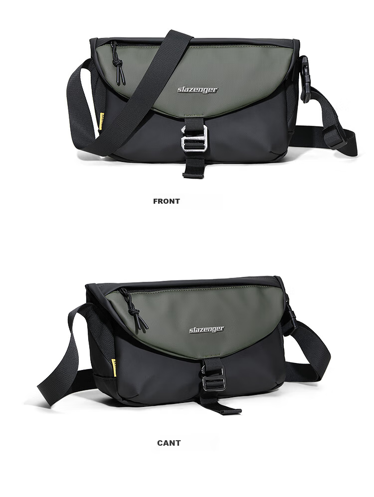Slazenger Trendy Leather Functional Contrasting Color Men's Small Bag Fashionable Shoulder Crossbody Bag Lightweight Sports Messenger Bag for Men, Black And Gree 1