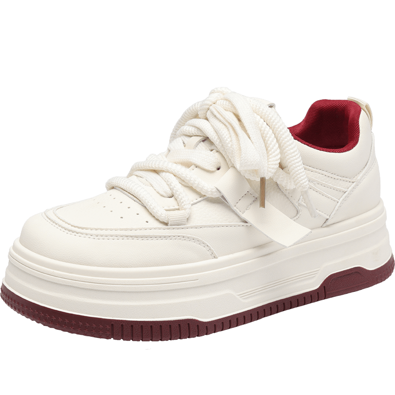 ZHR Zese Casual White Shoes Women Versatile Student Sneakers Thick-soled Height-increasing Lightweight Sports Shoes AB22 Beige Red Size 39