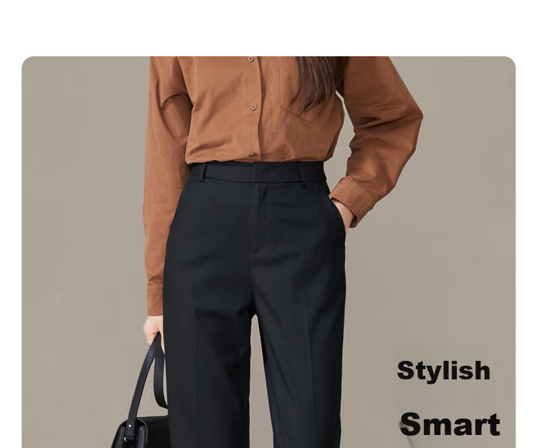 ESE-Y Spring New Nine-Point Gray Casual Pants for Women, TR Color-Spun High-Waist Cigarette Version Straight-Leg Trousers, Black, Size 27 6