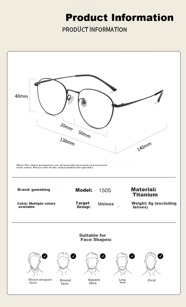 Gameking Blue Light Blocking And Radiation Protection Glasses for Men And Women, Titanium Frame Non-Prescription Protective Eyewear for Myopia, Can Be Fitted with Prescription Lenses, Model 1505 Black 11