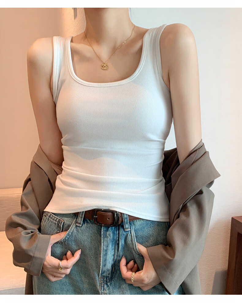 LangSha Wide Shoulder Strap Tank Top for Women 2025 New U-Neck Slim Fit Camisole Outerwear and Innerwear 5