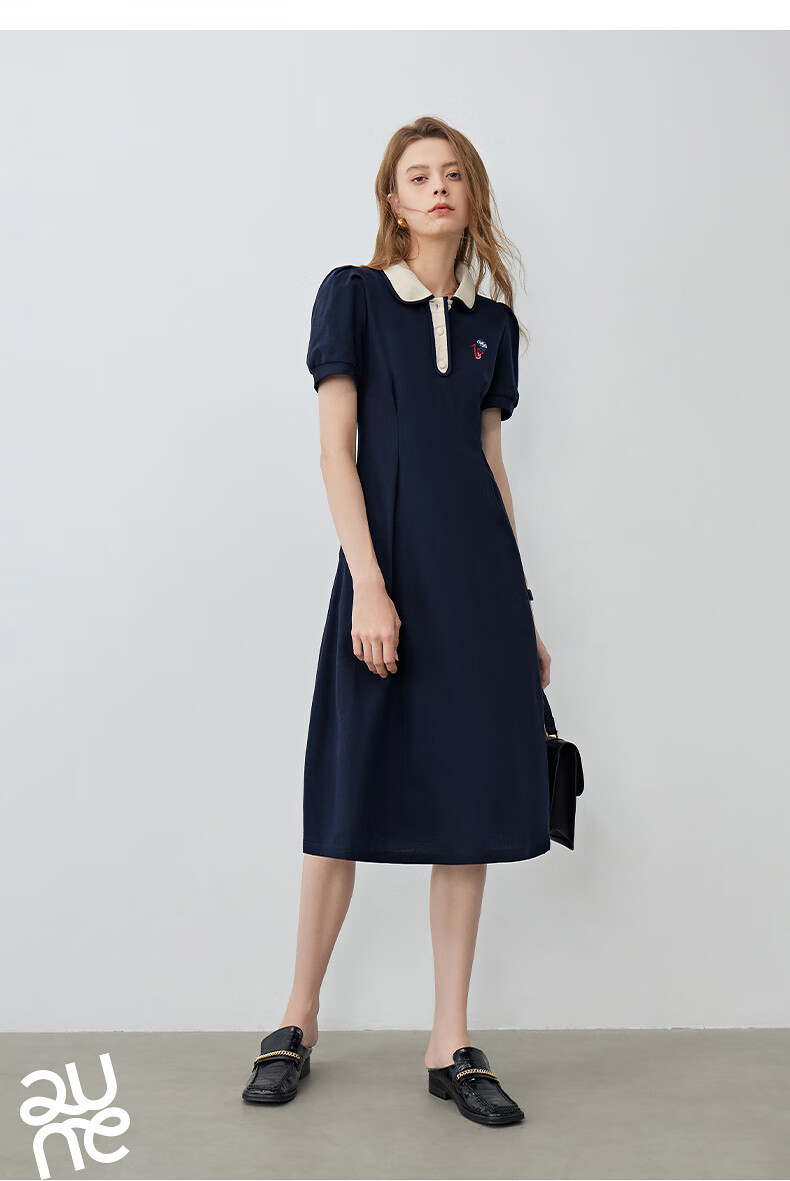 Chuyu Polo Collar Dress with Waist-Cinching Slimming Effect for Women, New Summer 2025 A-Line Short-Sleeve T-Shirt Midi Skirt, Gray, Size S 25