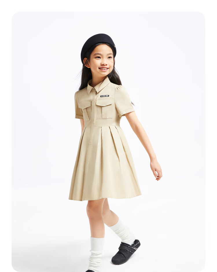 Annil Girls' Short-Sleeve Dress, Summer Pleated Artistic Workwear Style, Lightweight Breathable Dress 6